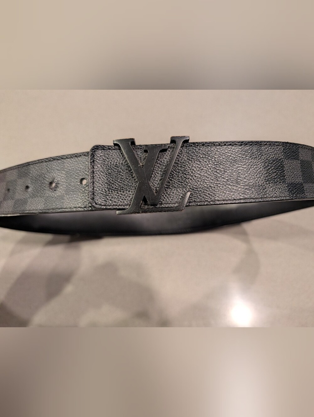 Louis Vuitton Black Textured Leather LV Buckle Belt